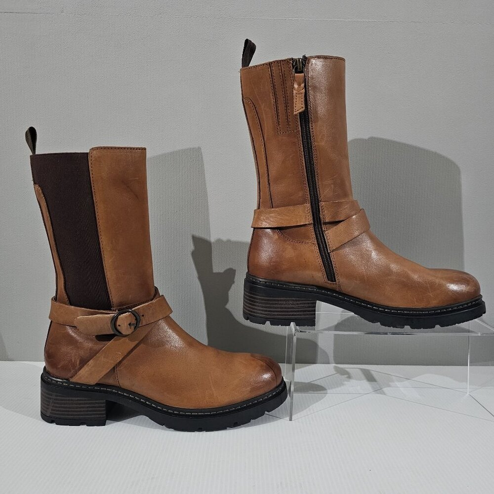 Softwalk Neenah Mid Calf Riding Boot Women 8 NARROW Brown Leather Equestrian - Picture 3 of 15
